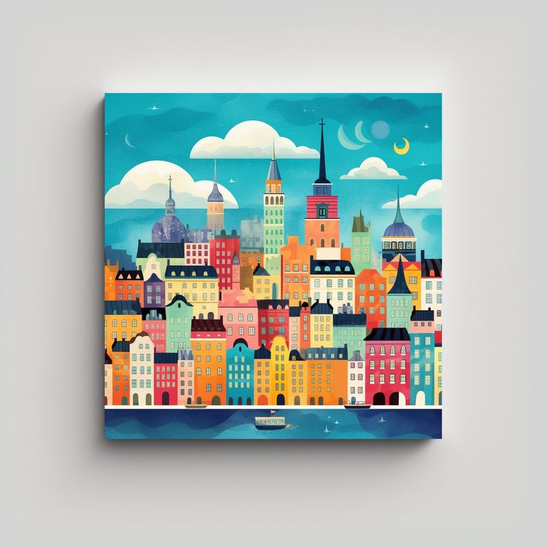 GENERICO - Pintura Exclusiva De Lienzo Moderno: Skyline De 50x50 Cm