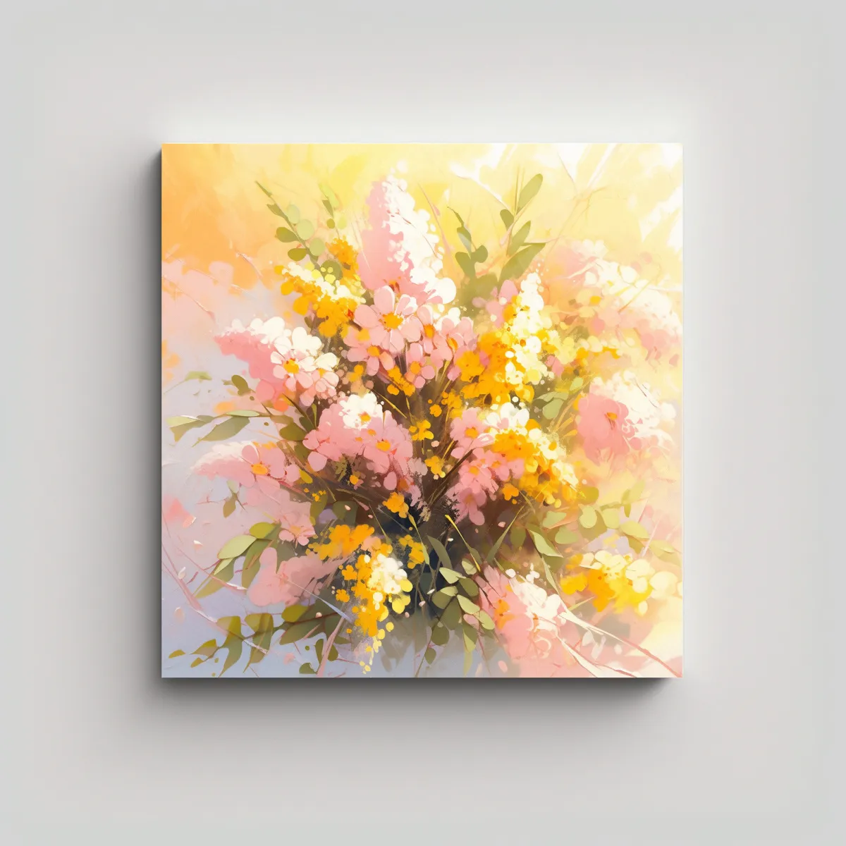 GENERICO - Pintura En Bastidor Floral Moderna En Amarillo Y 60x60 Cm