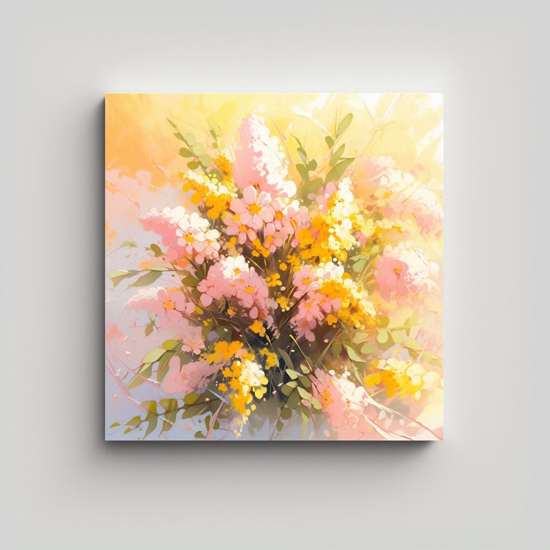 GENERICO - Pintura En Bastidor Floral Moderna En Amarillo Y 60x60 Cm