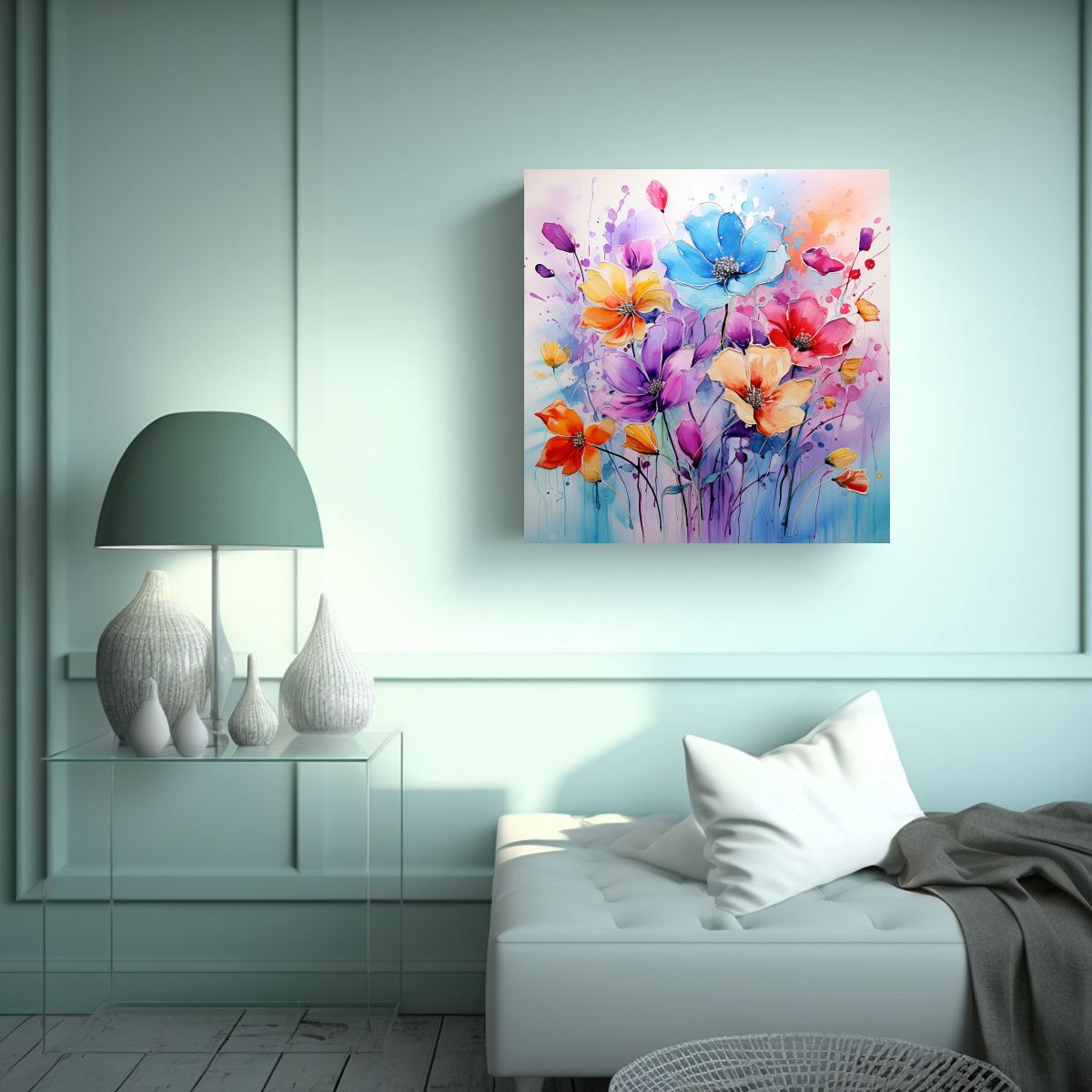 GENERICO - Cuadro Moderno Flores Acuarela Estilo Decorativo 60x60 Cm