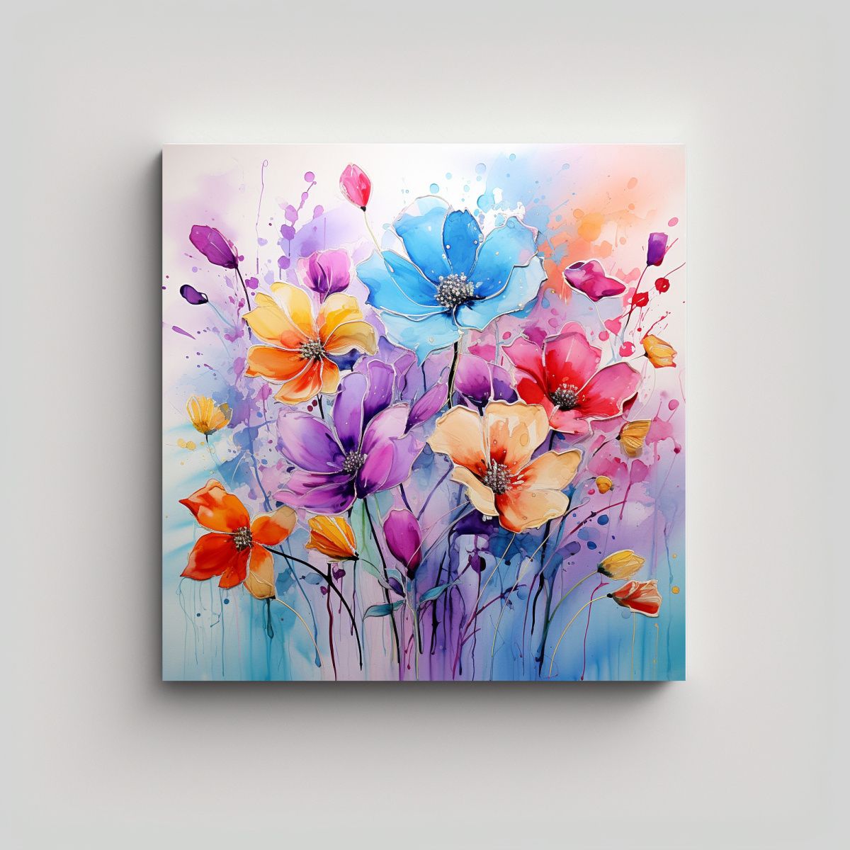 GENERICO - Cuadro Moderno Flores Acuarela Estilo Decorativo 80x80 Cm