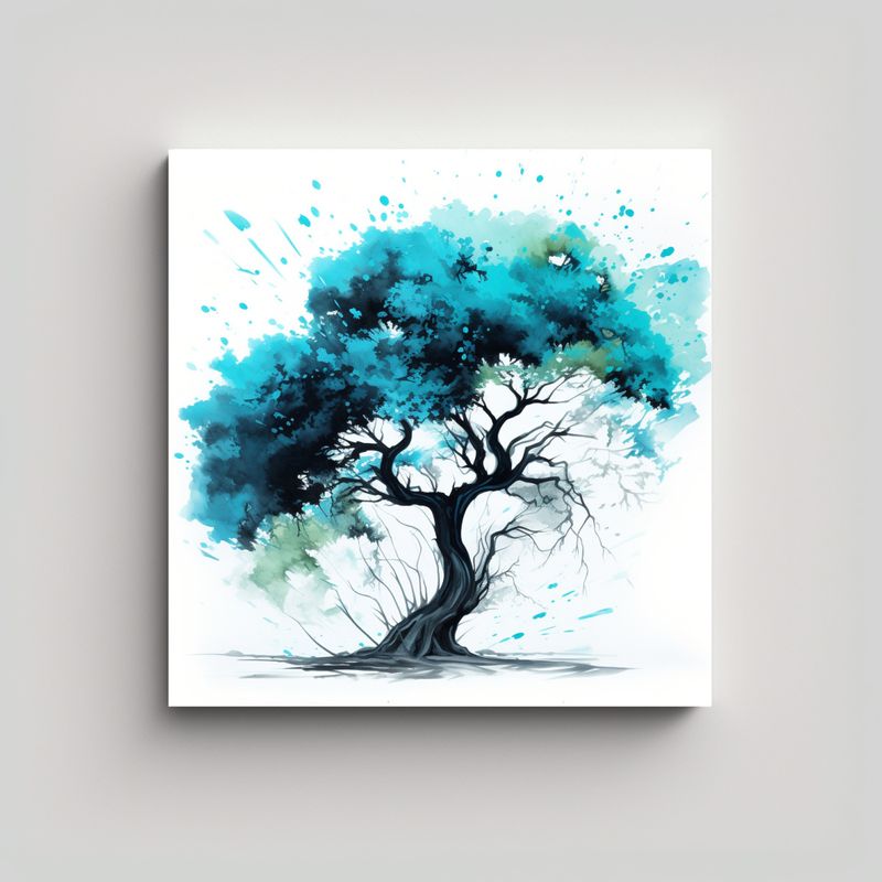 GENERICO - Pintura Abstracta árbol Acacia Turquesa Y Negro 70x70 Cm
