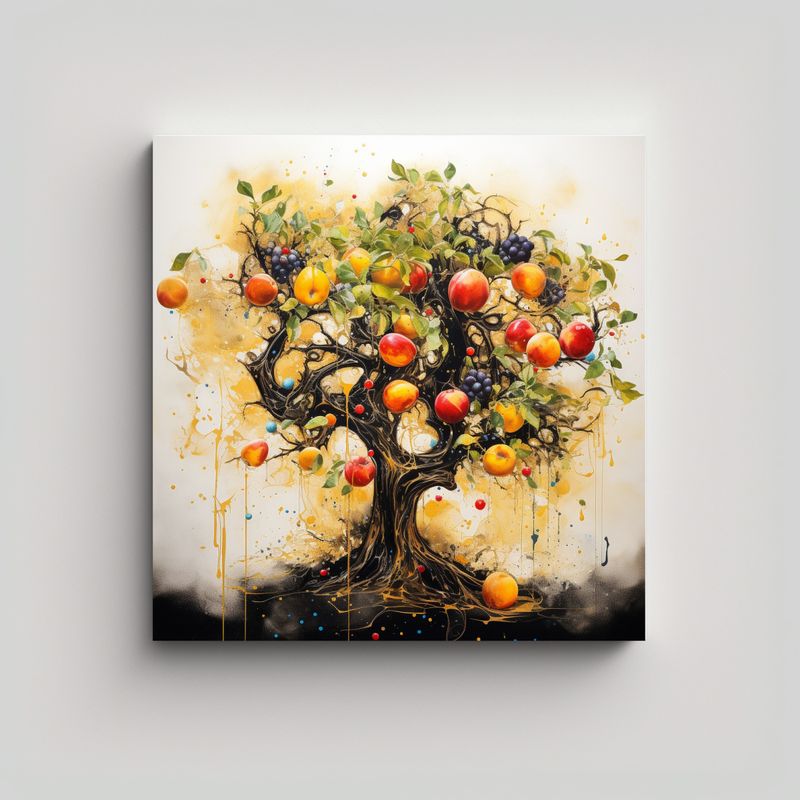 GENERICO - Pintura Abstracta De árbol Frutal Dorado Y Negro 70x70 Cm