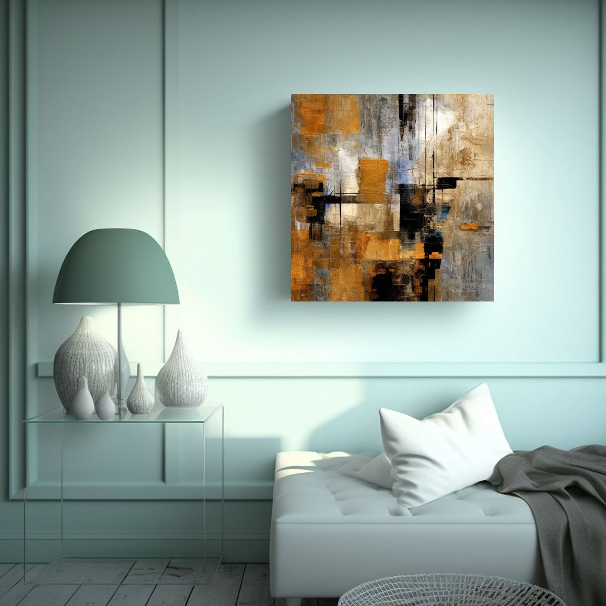 GENERICO - Pintura Abstracta En Tela Perspectiva Grises, 90x90 Cm.