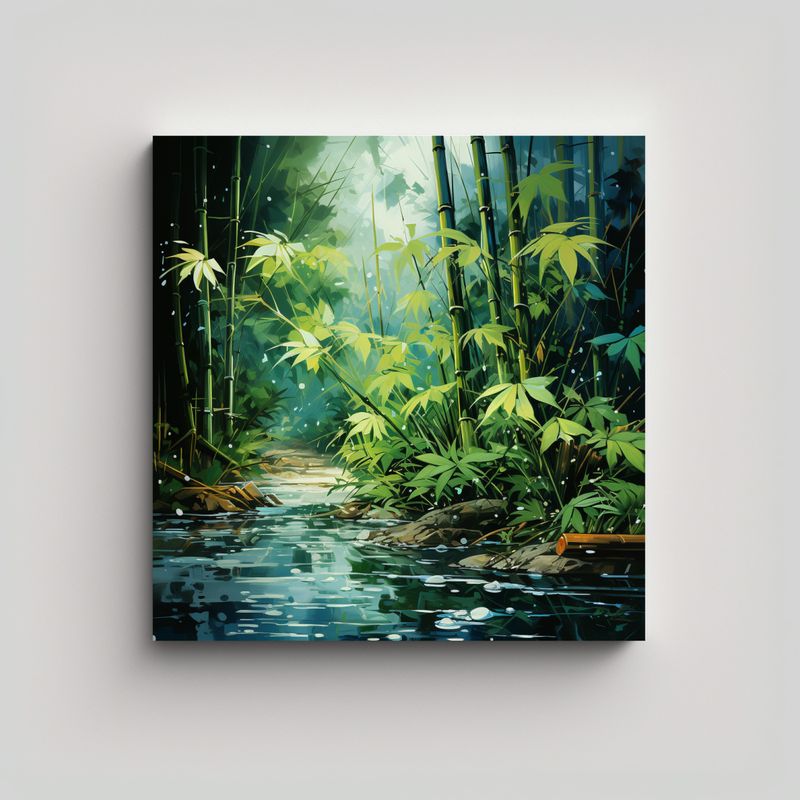GENERICO - Pintura Decorativa De Bambú En Colores Verdes 80x80 Cm