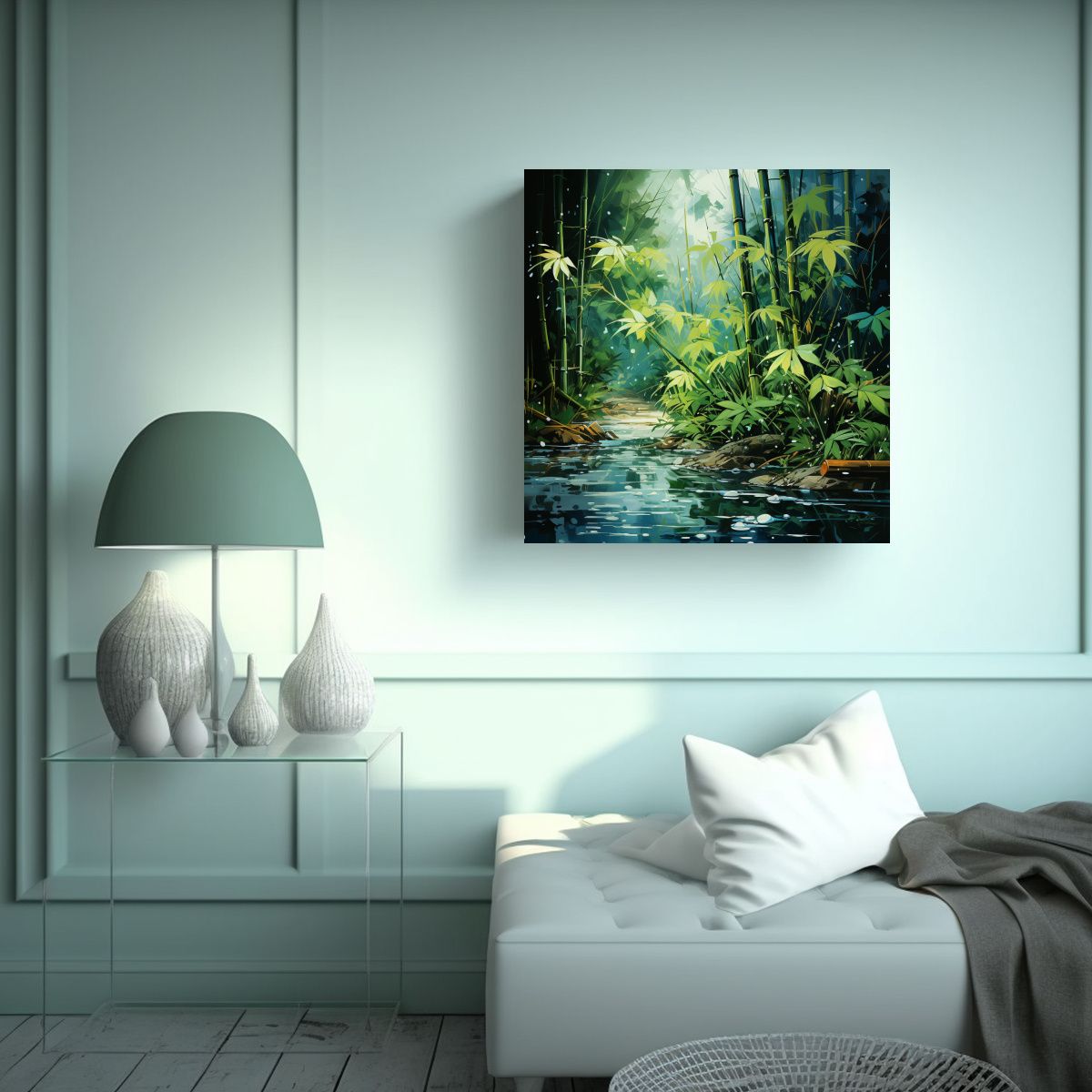 GENERICO - Pintura Decorativa De Bambú En Colores Verdes 60x60 Cm