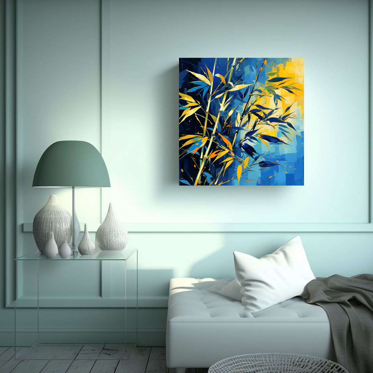 GENERICO - Cuadro Conceptual Dormitorio Bamboo Hojas 50x50 Cm