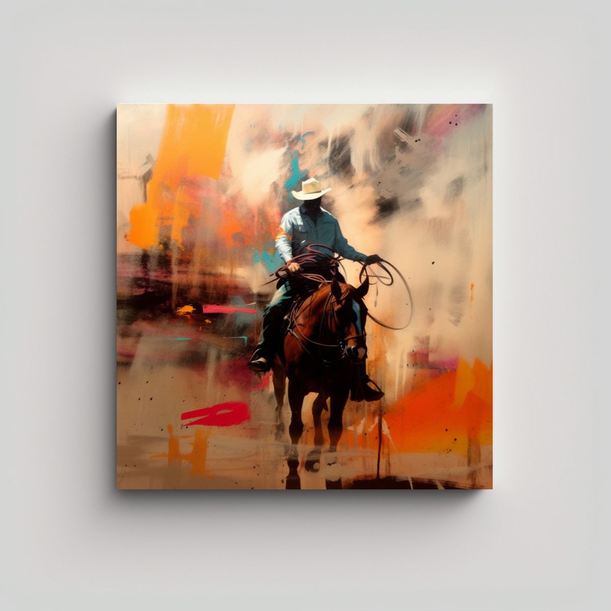 GENERICO - Arte Composición: Vaquero Occidental Montando Un 70x70 Cm