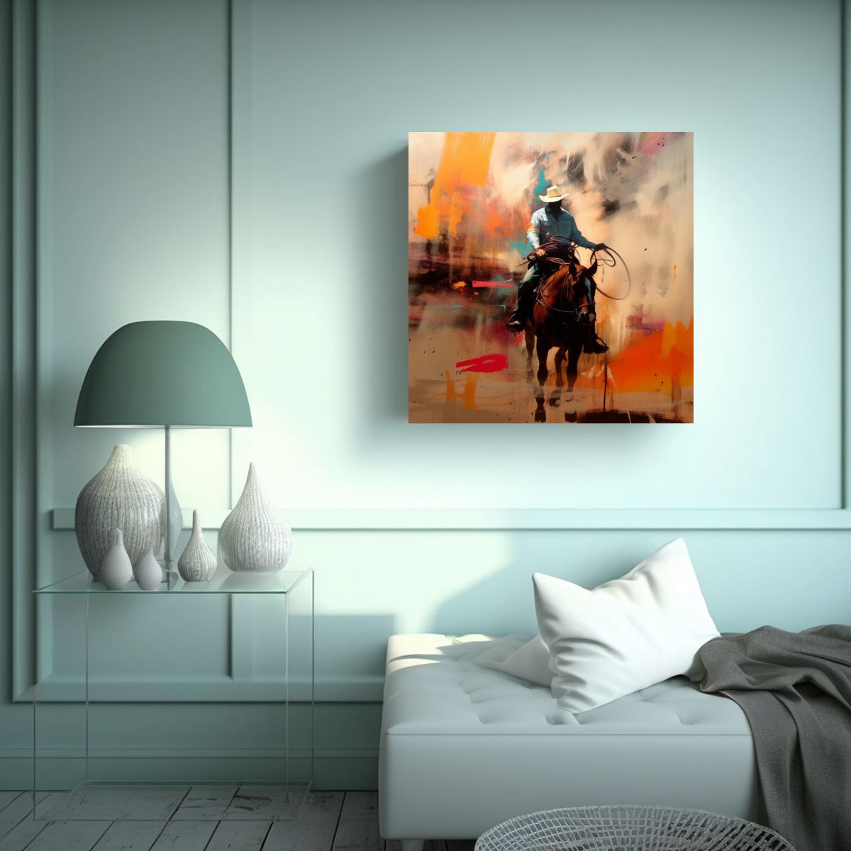 GENERICO - Arte Composición: Vaquero Occidental Montando Un 70x70 Cm