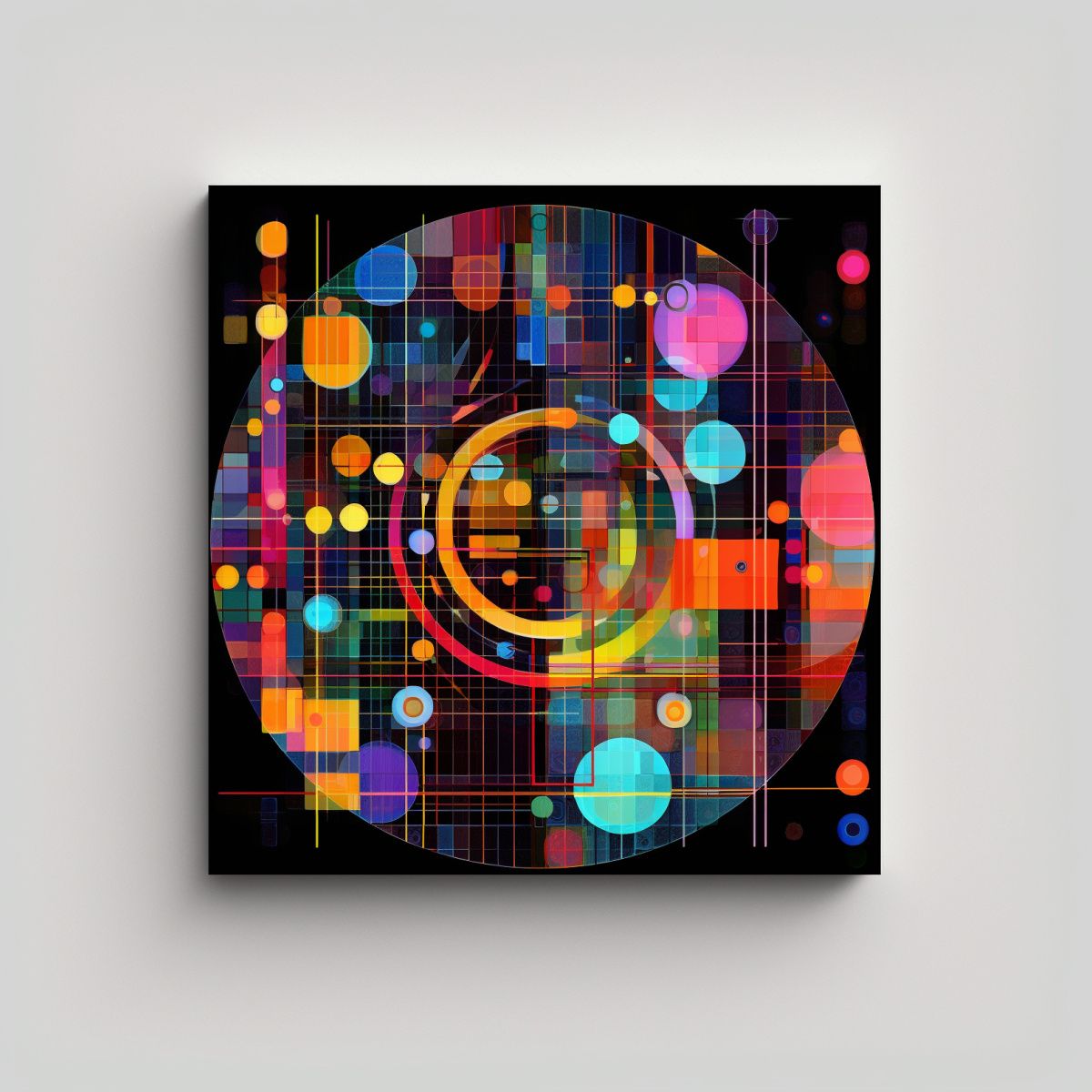 GENERICO - Pintura Abstracta Colorida En Círculo Con Formas 90x90 Cm