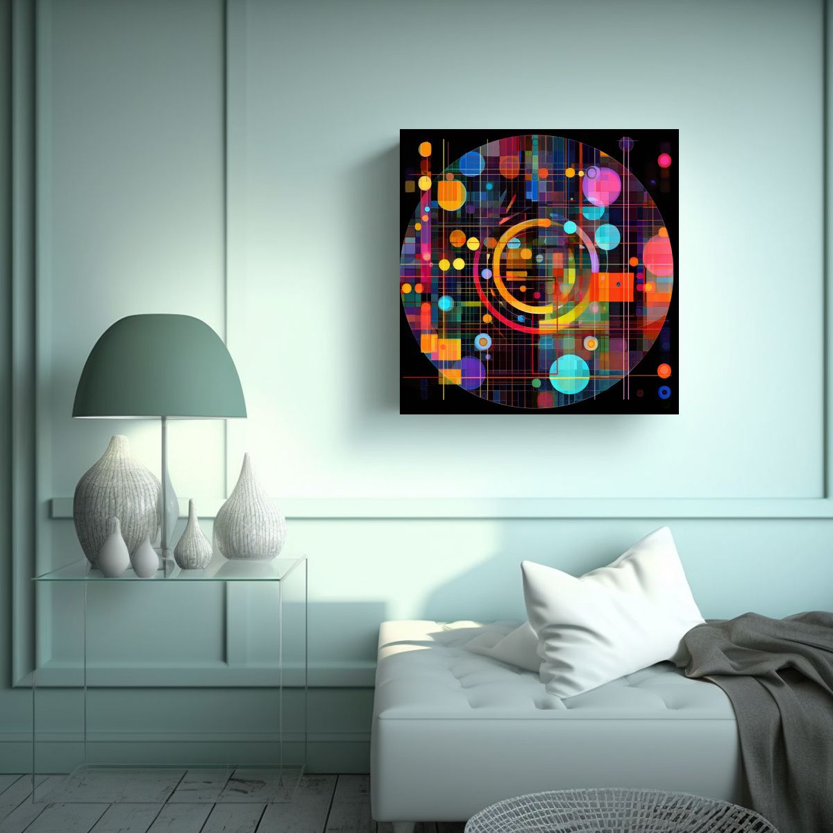 GENERICO - Pintura Abstracta Colorida En Círculo Con Formas 90x90 Cm
