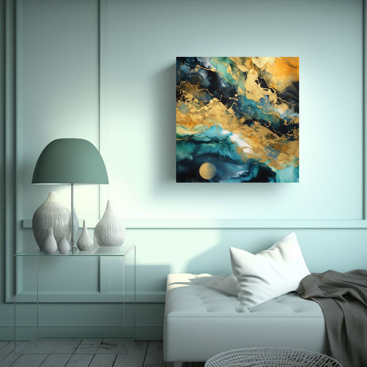 GENERICO - Cuadro Decoración Oceanscapegold Y Técnica De 50x50 Cm