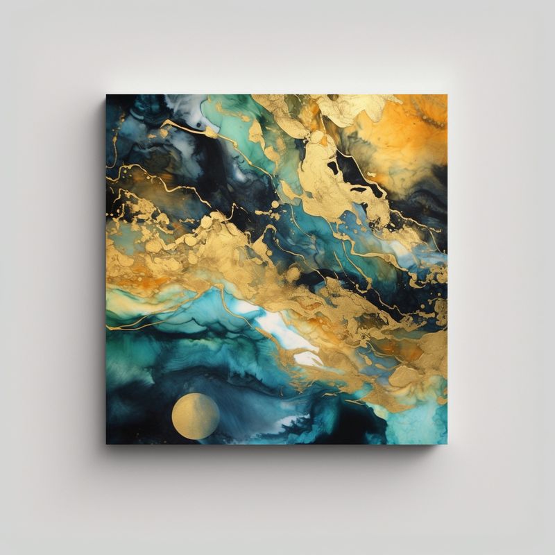 GENERICO - Cuadro Decoración Oceanscapegold Y Técnica De 60x60 Cm