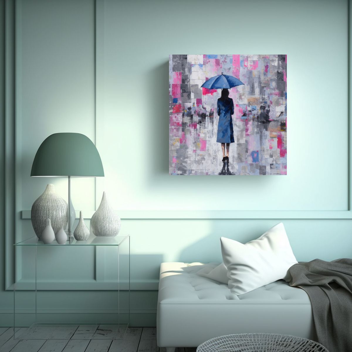 GENERICO - Arte Líneas Intensidad Mujer En Día Lluvioso 70x70 Cm