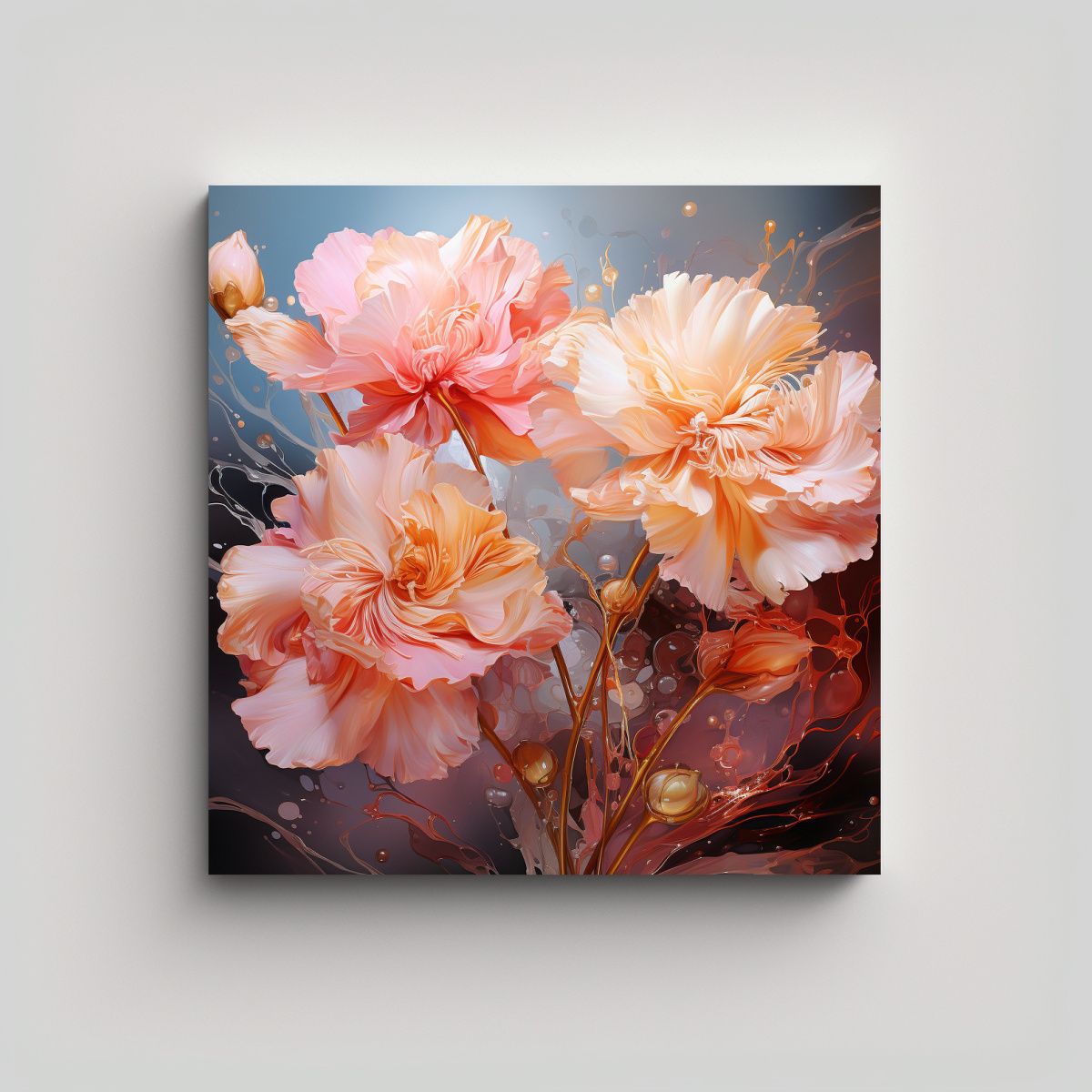 GENERICO - Pintura Abstracta Inspiradora De Claveles Dorados 50x50 Cm