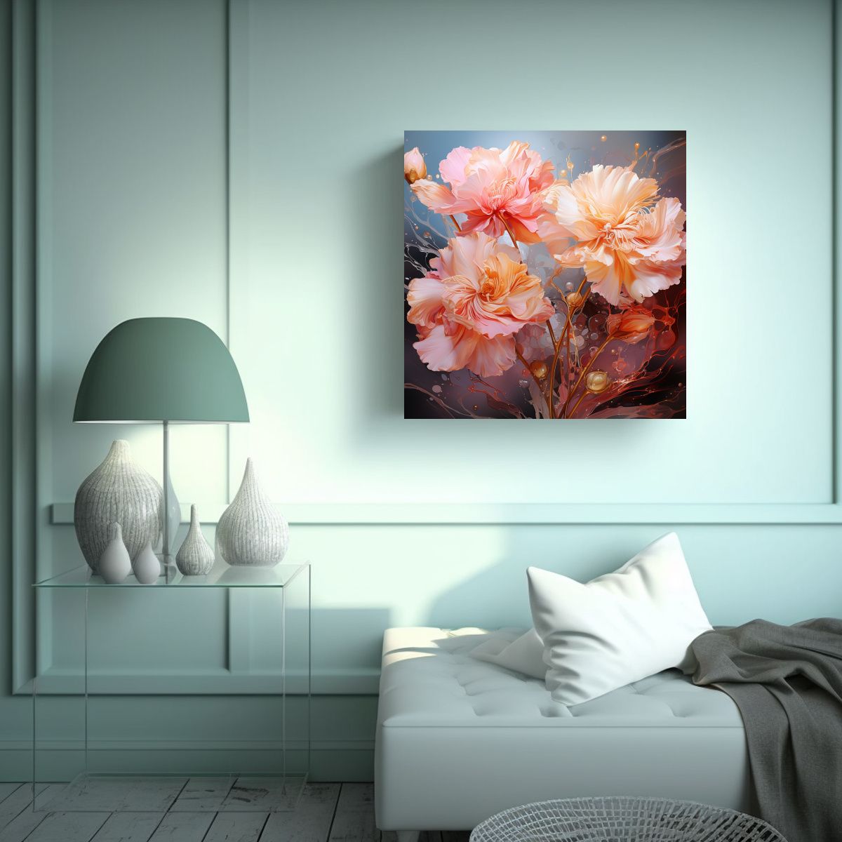 GENERICO - Pintura Abstracta Inspiradora De Claveles Dorados 50x50 Cm