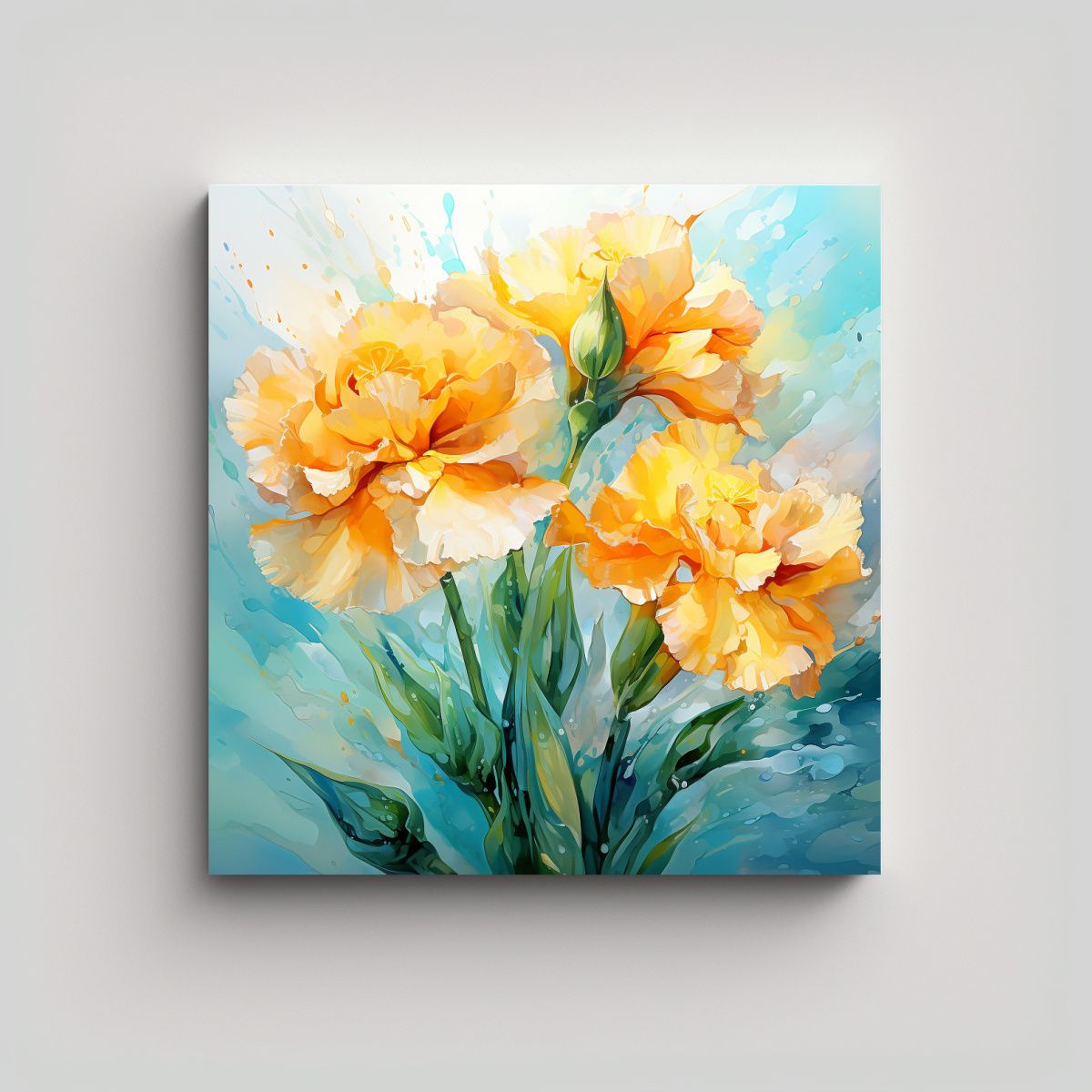 GENERICO - Cuadros Abstractos De Lienzo Amarillo Y Turquesa 90x90 Cm