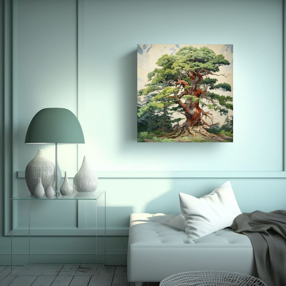 GENERICO - Pintura Abstracta Patrón Cedro Intenso Estilo 90x90 Cm