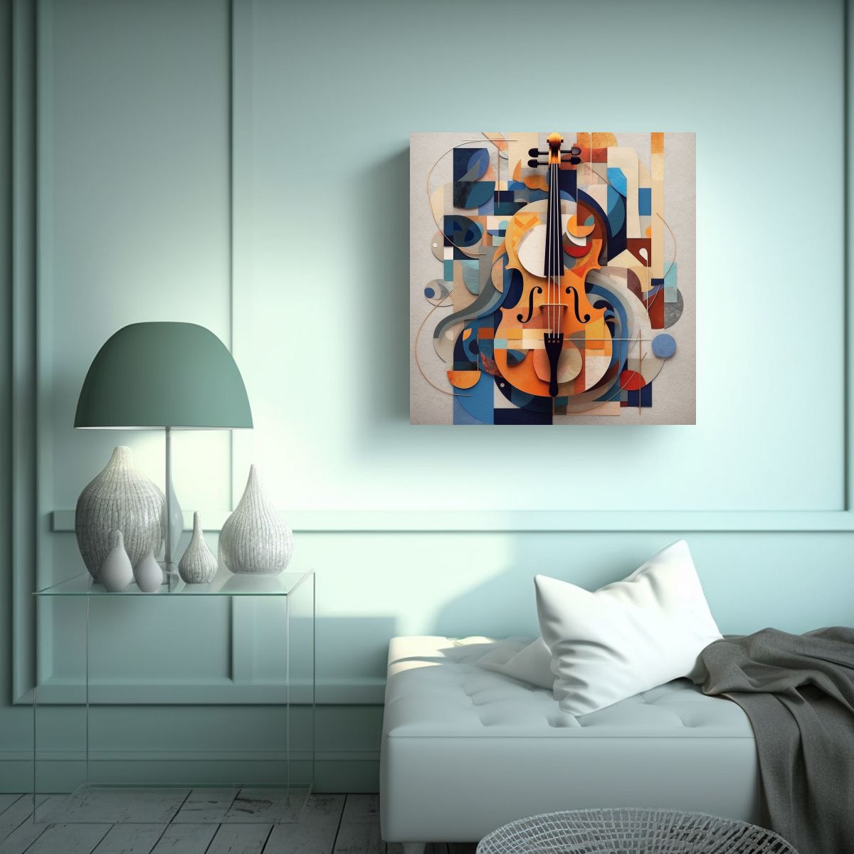 GENERICO - Pintura Abstracta De Arte De Pared Con Violín 80x80 Cm