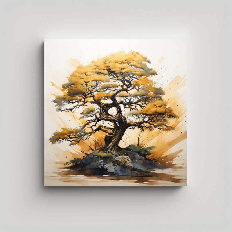 GENERICO - Cuadro Colores Llamativo A Cedar Tree Oro Y Negro 70x70 Cm