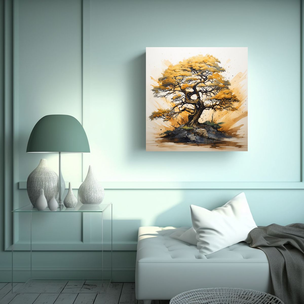 GENERICO - Cuadro Colores Llamativo A Cedar Tree Oro Y Negro 50x50 Cm