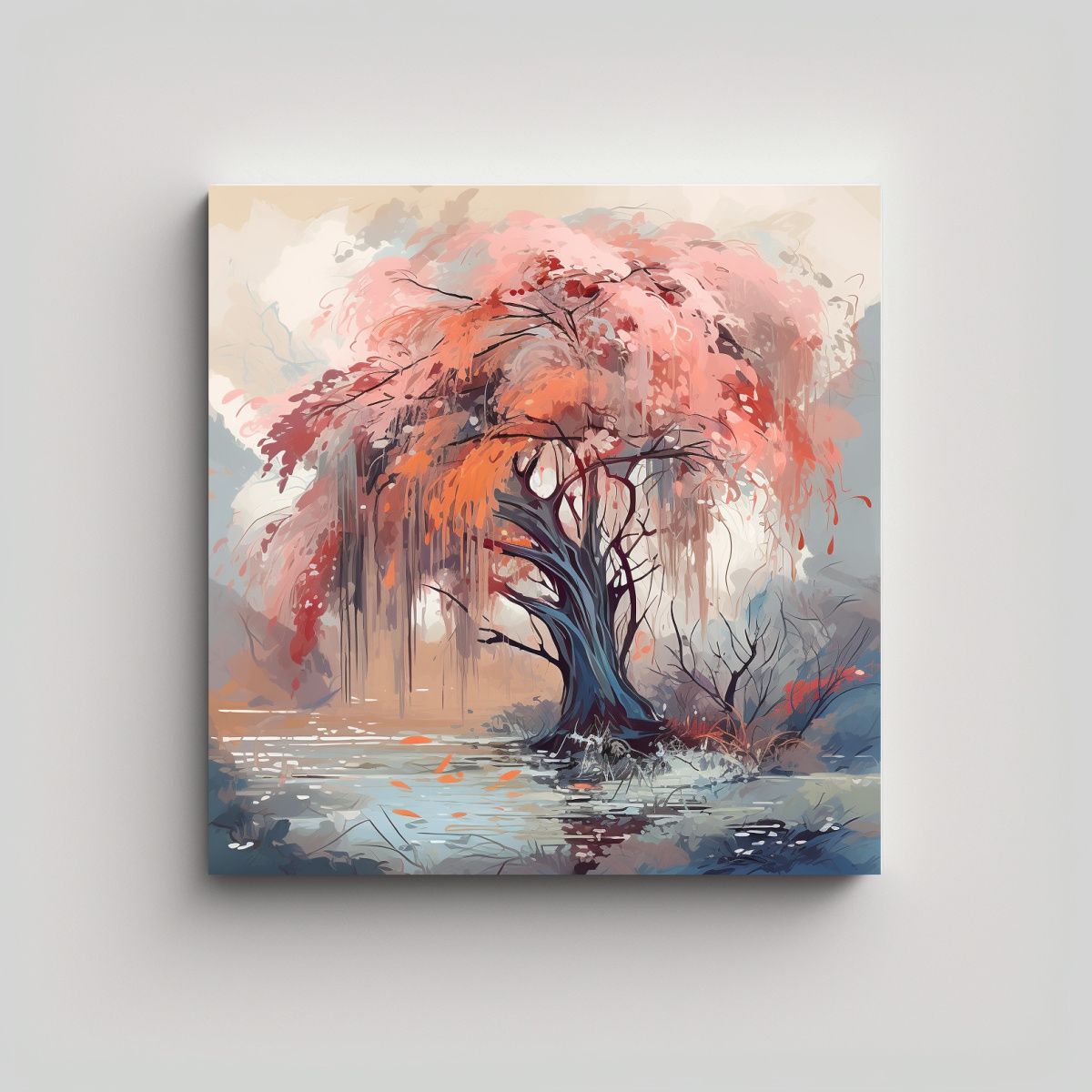 GENERICO - Lienzo Conceptual Para Cocina De Un Sauce En 70x70 Cm