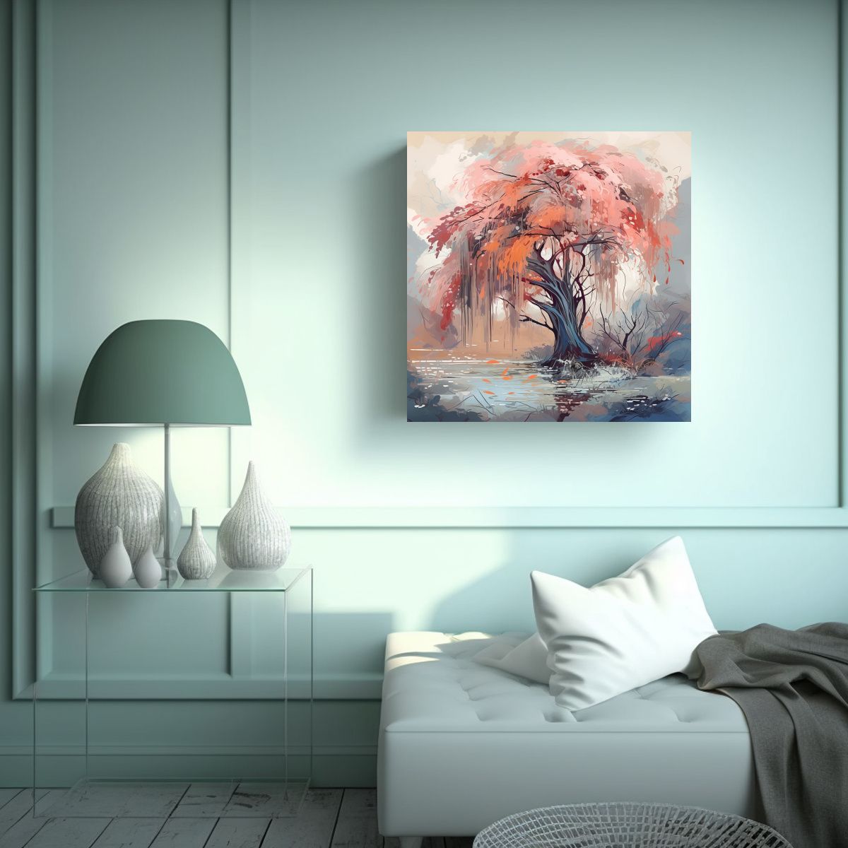 GENERICO - Lienzo Conceptual Para Cocina De Un Sauce En 90x90 Cm