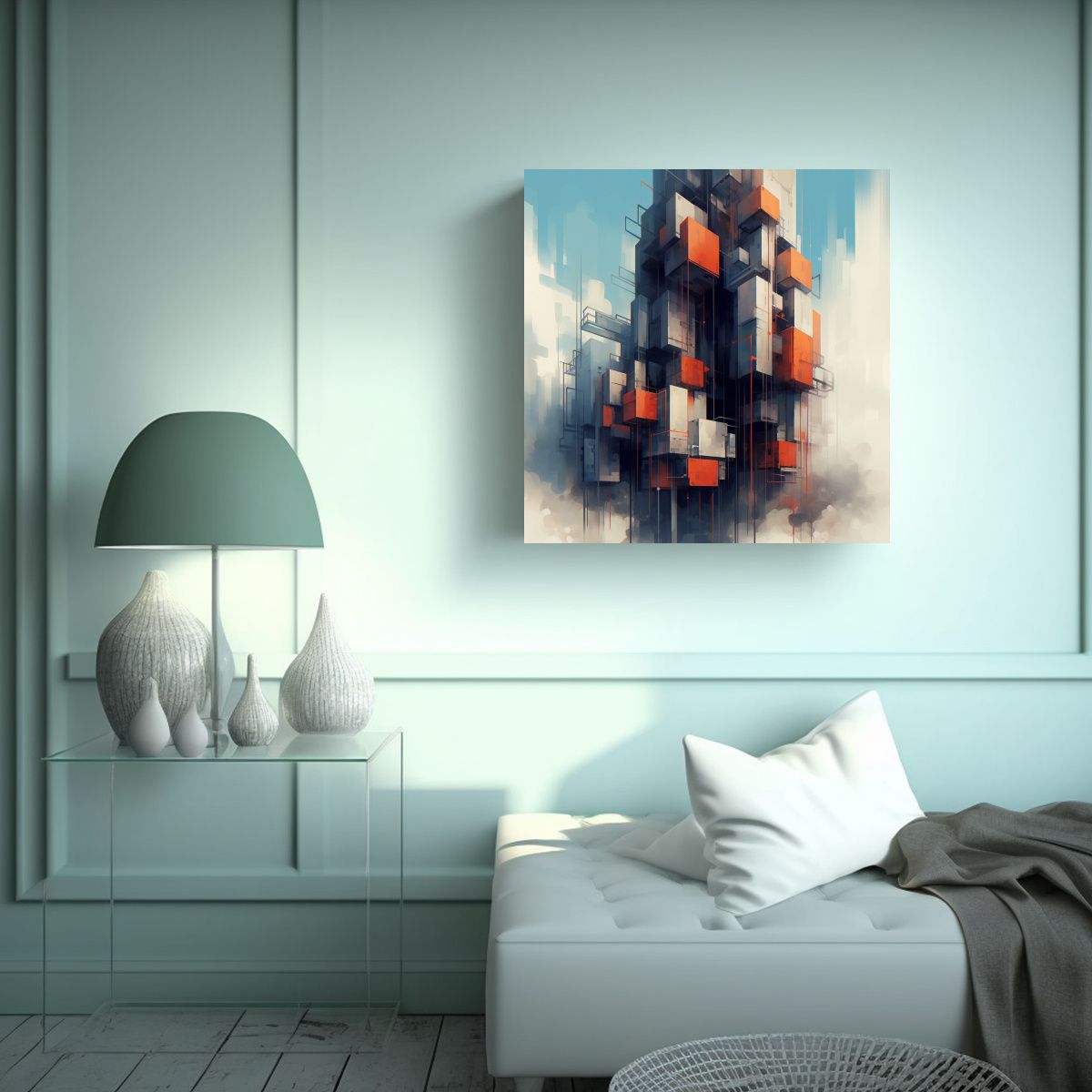 GENERICO - Cuadro Abstracto Líneas Finas Para Decorar Cuarto 80x80 Cm