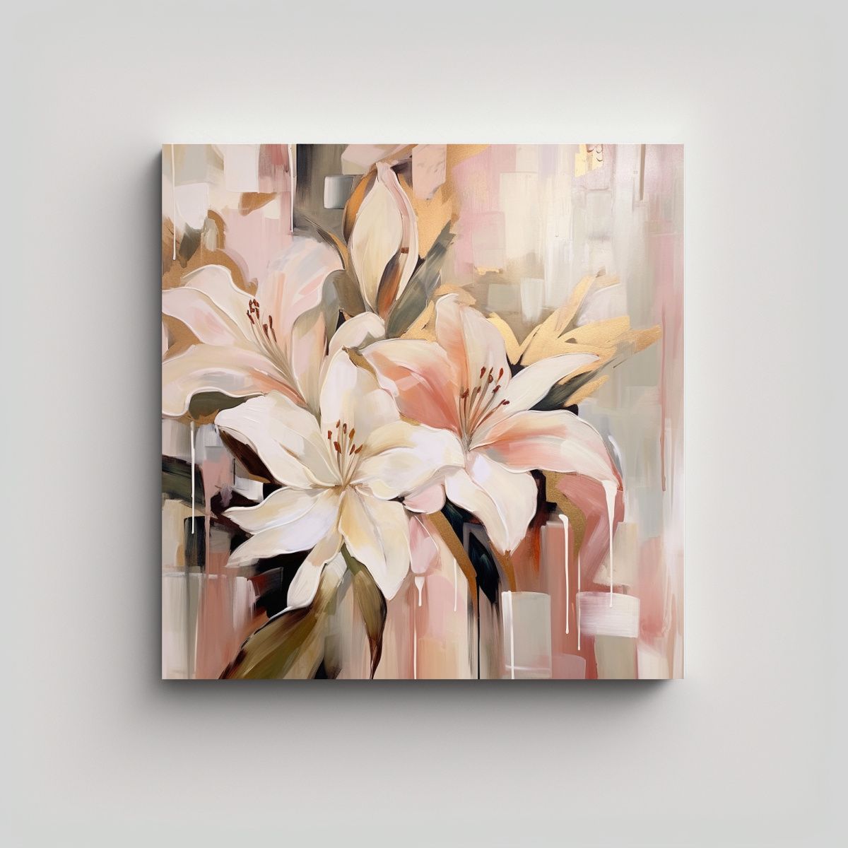 GENERICO - Pintura Abstracta Lirio Y Orquídea En Tonos Oro 90x90 Cm