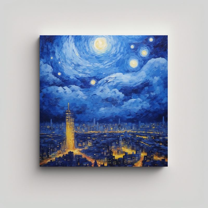 GENERICO - Pintura Al óleo De Textura Fuerte De Una Ciudad 90x90 Cm