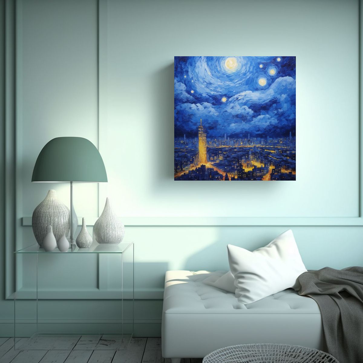 GENERICO - Pintura Al óleo De Textura Fuerte De Una Ciudad 60x60 Cm
