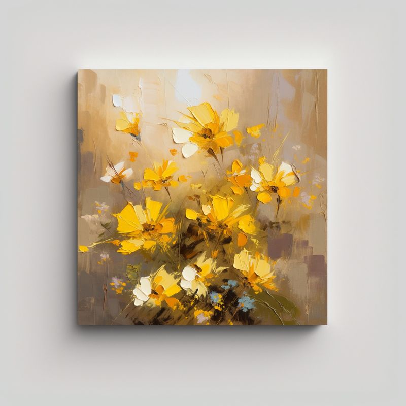 GENERICO - Cuadro De Pared En Acuarela Adorno Amarillo Y 90x90 Cm