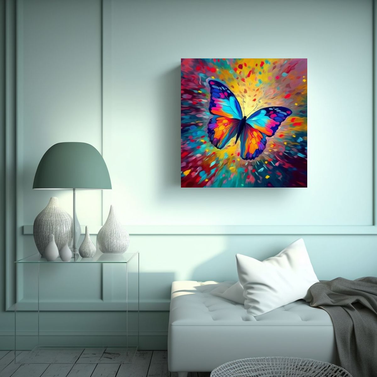 GENERICO - Cuadro Minimalista De Mariposa Con Fondo 70x70 Cm