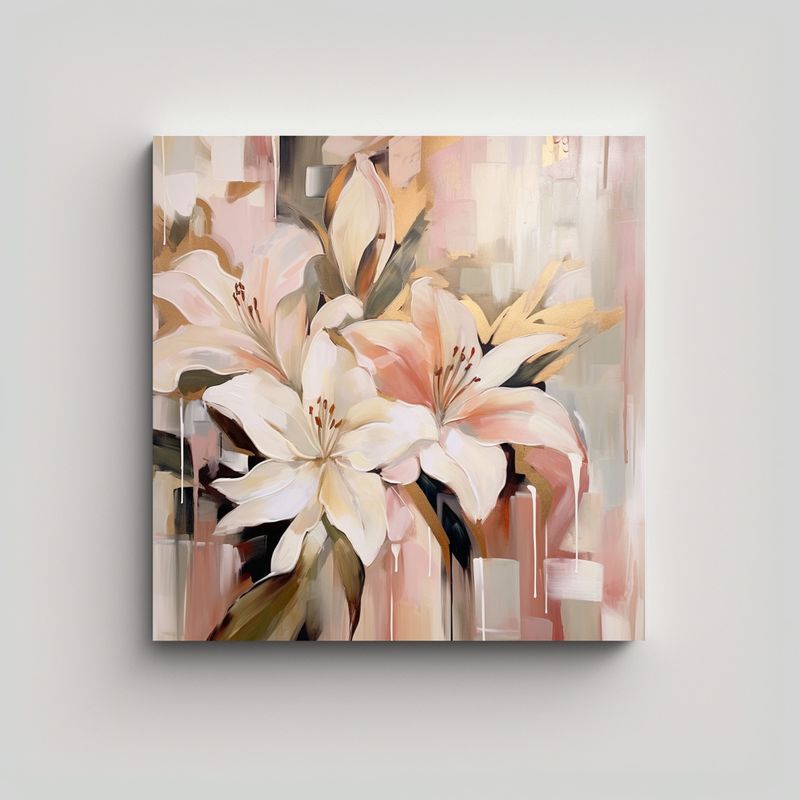 GENERICO - Pintura Abstracta Lirio Y Orquídea En Tonos Oro 70x70 Cm