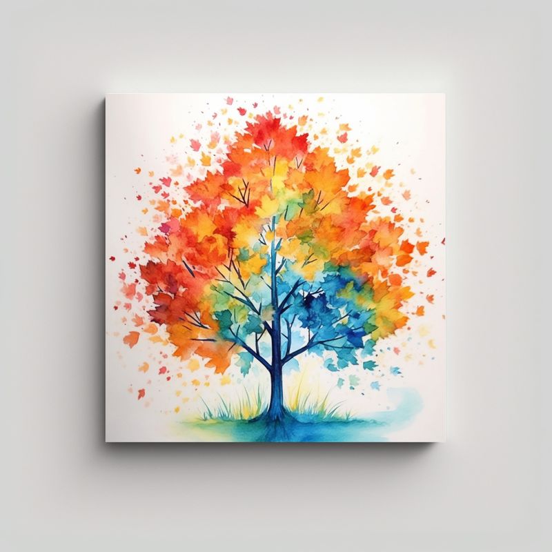 GENERICO - Lienzo De Tela Forma Visión Acuarela árbol 60x60 Cm