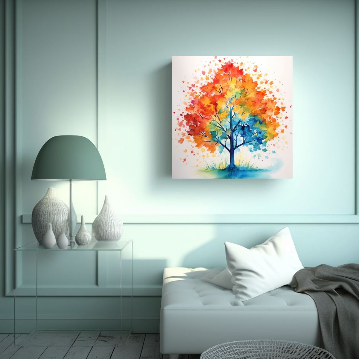 GENERICO - Lienzo De Tela Forma Visión Acuarela árbol 50x50 Cm