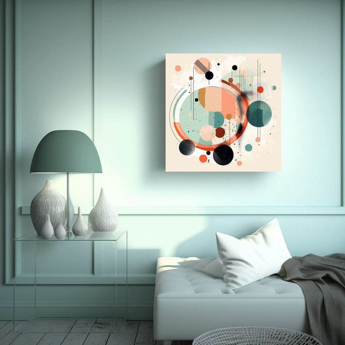 GENERICO - Pintura Abstracta Con Líneas De Círculos Y 50x50 Cm