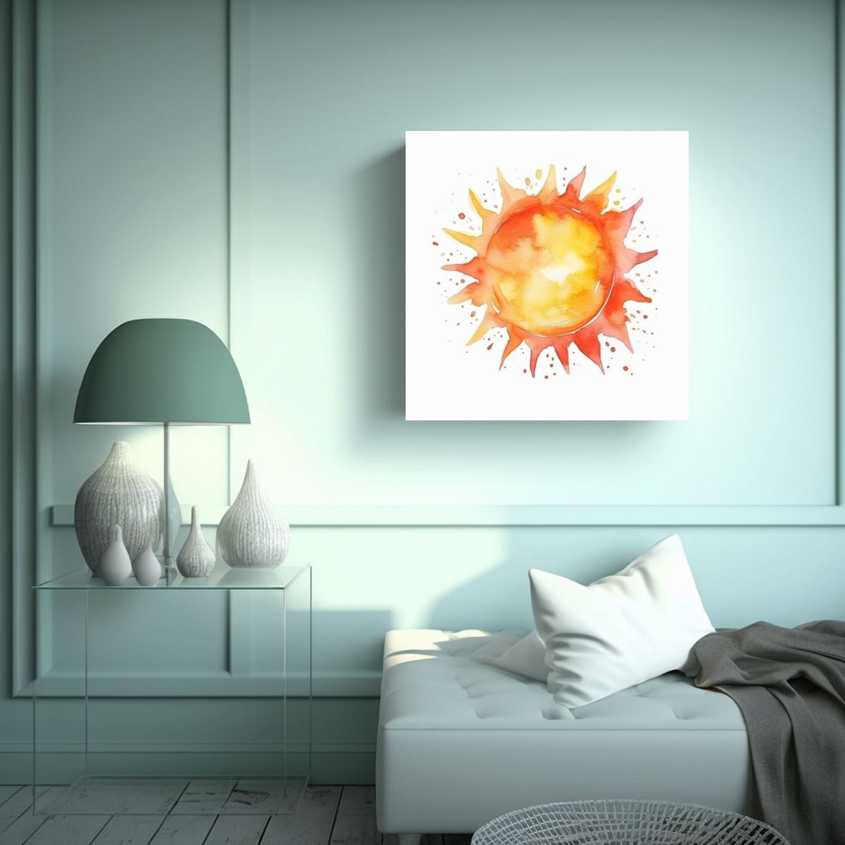 GENERICO - Cuadro Artístico Sun Logo En Acuarela, Estilo 60x60 Cm