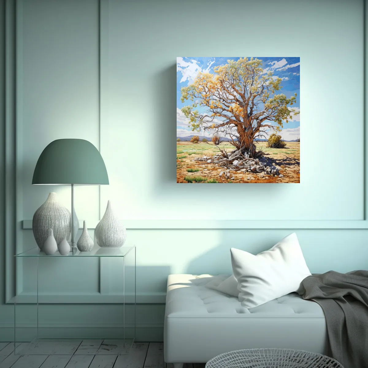 GENERICO - Pintura Abstracta árbol De Alamo Lienzo, Tonos 80x80 Cm