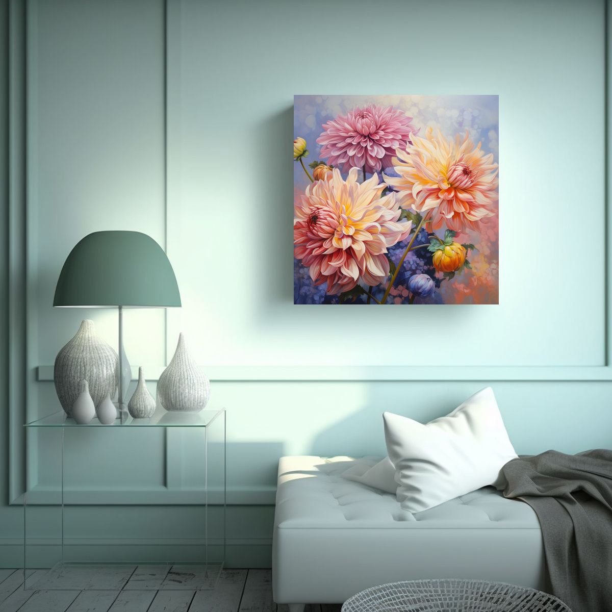 GENERICO - Cuadro Abstracto Enigmático Con Flores Dahlias 80x80 Cm