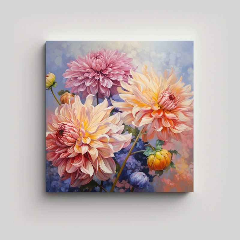 GENERICO - Cuadro Abstracto Enigmático Con Flores Dahlias 60x60 Cm