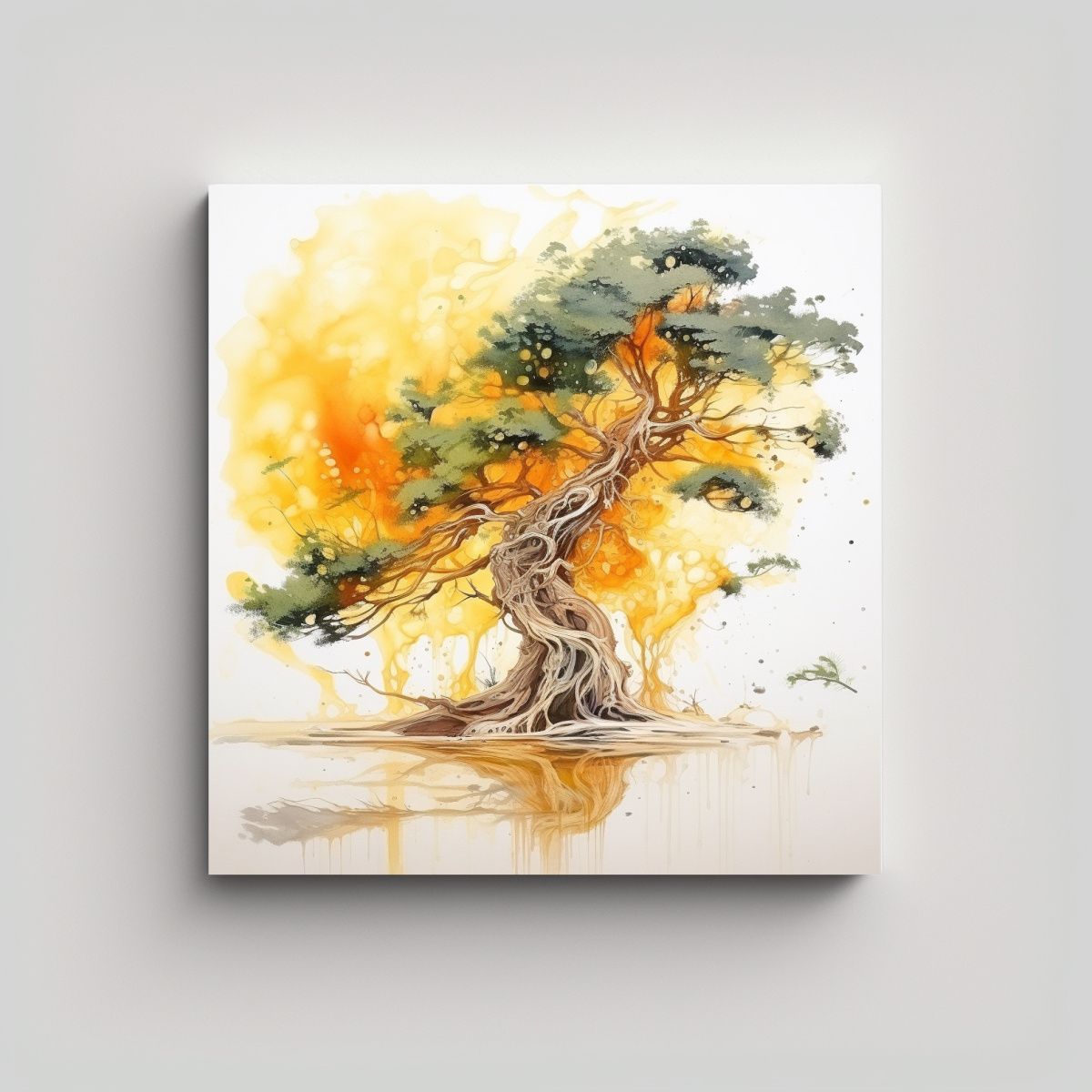 GENERICO - Pintura Abstracta Rectangular De Un Ciprés En 50x50 Cm