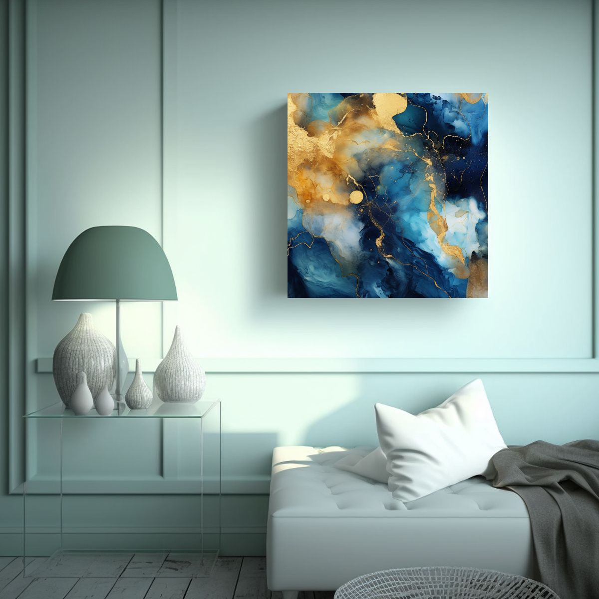 GENERICO - Composición Visual Texture Blue Gold: Pintura 70x70 Cm