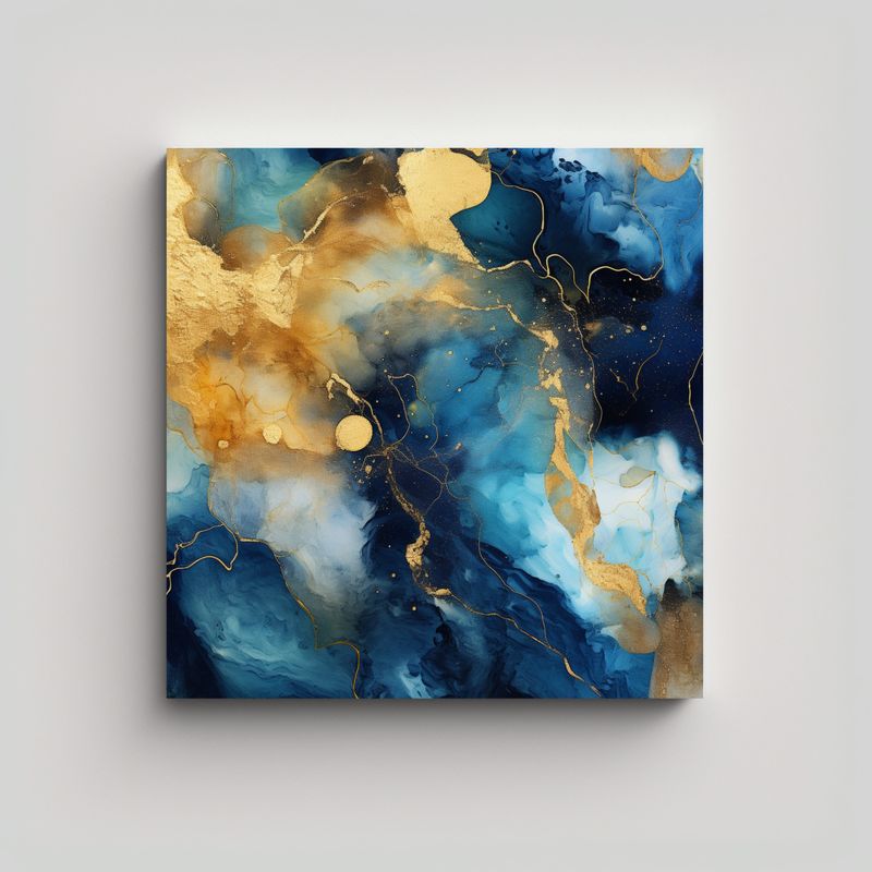 GENERICO - Composición Visual Texture Blue Gold: Pintura 50x50 Cm