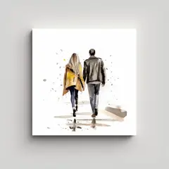 GENERICO - Pareja Caminando Fondo Blanco Pinturas Tela En 70x70 Cm