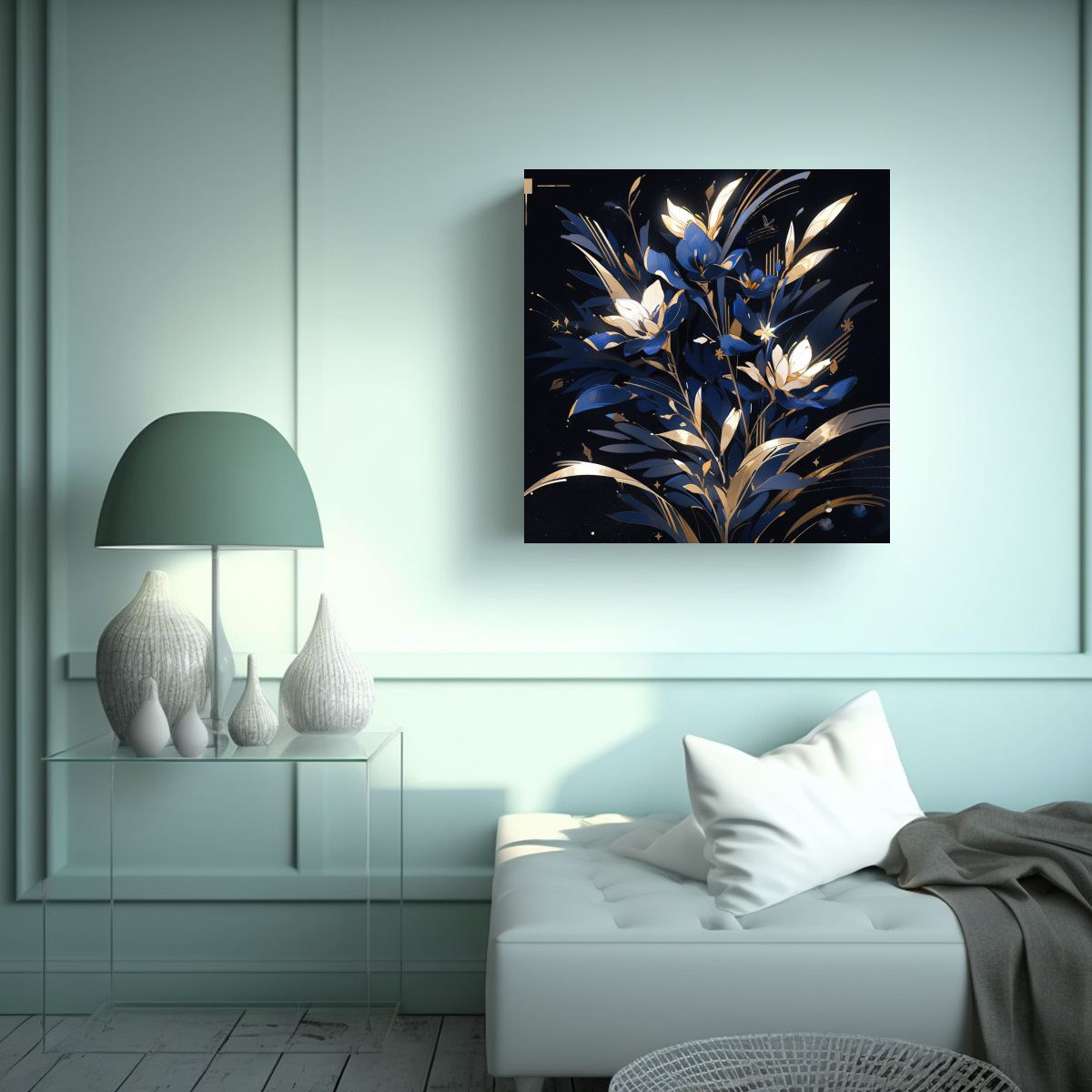 GENERICO - Cuadro Inspiración Neonoir En Azul Y Dorado Con 50x50 Cm.
