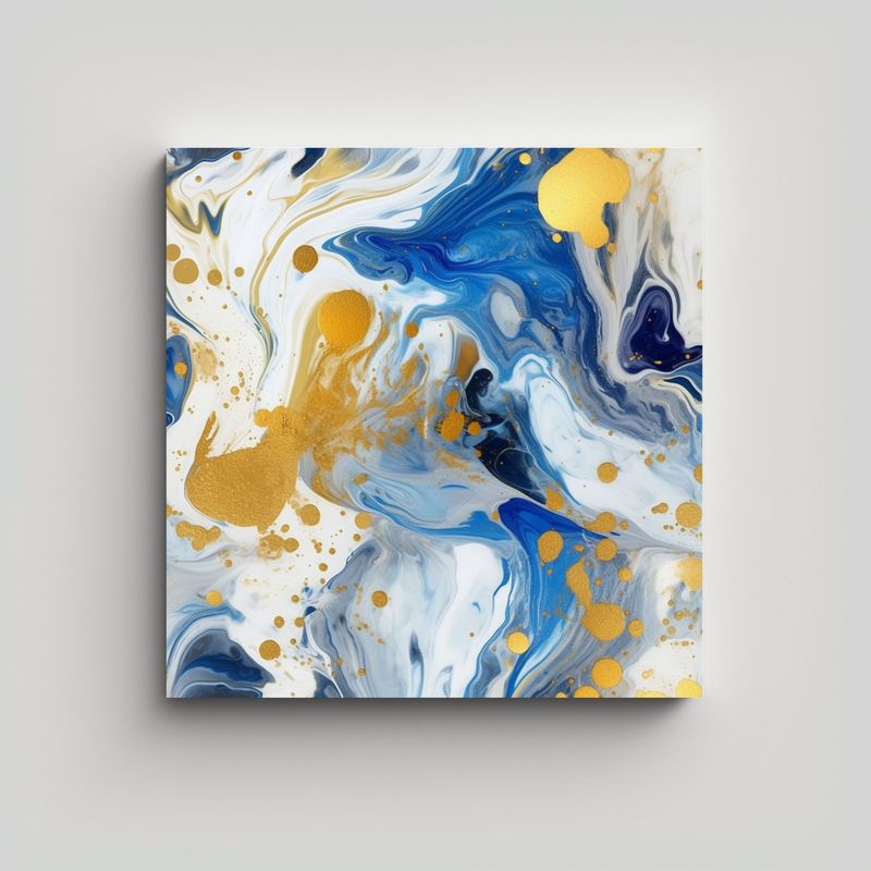 GENERICO - Cuadro Abstracto Con Salpicaduras De Azul, Oro Y 70x70 Cm