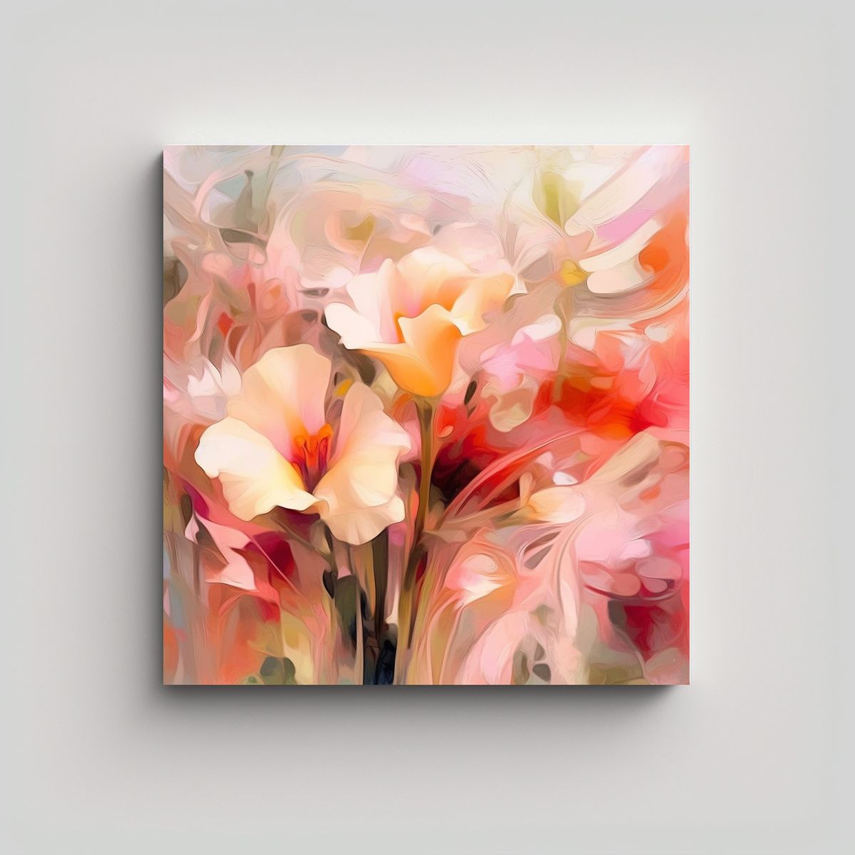 GENERICO - Cuadros Abstractos De Flores En Tonos Crema Y 60x60 Cm