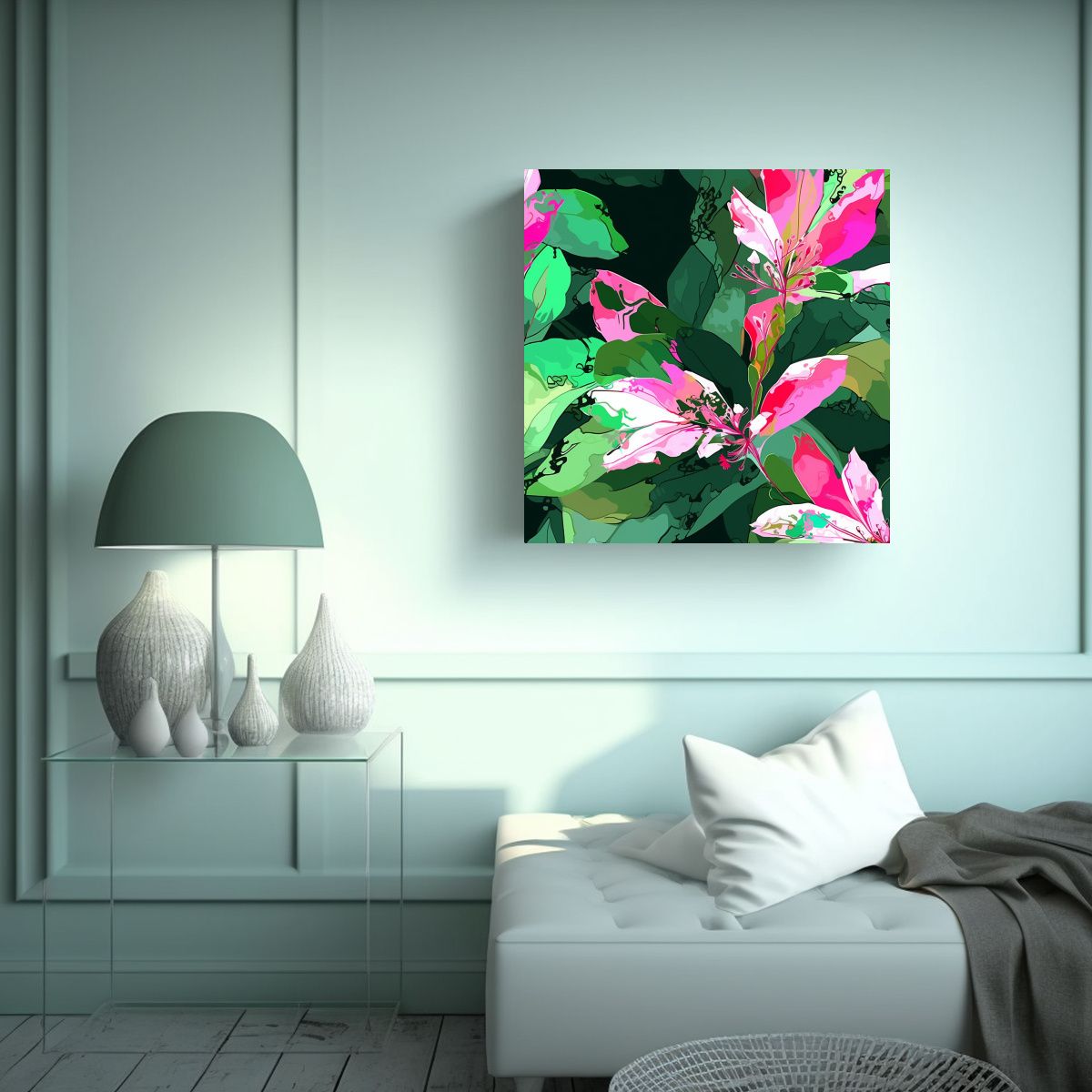 GENERICO - Bastidor De Madera En Colores Verde Y Rosa Con 50x50 Cm