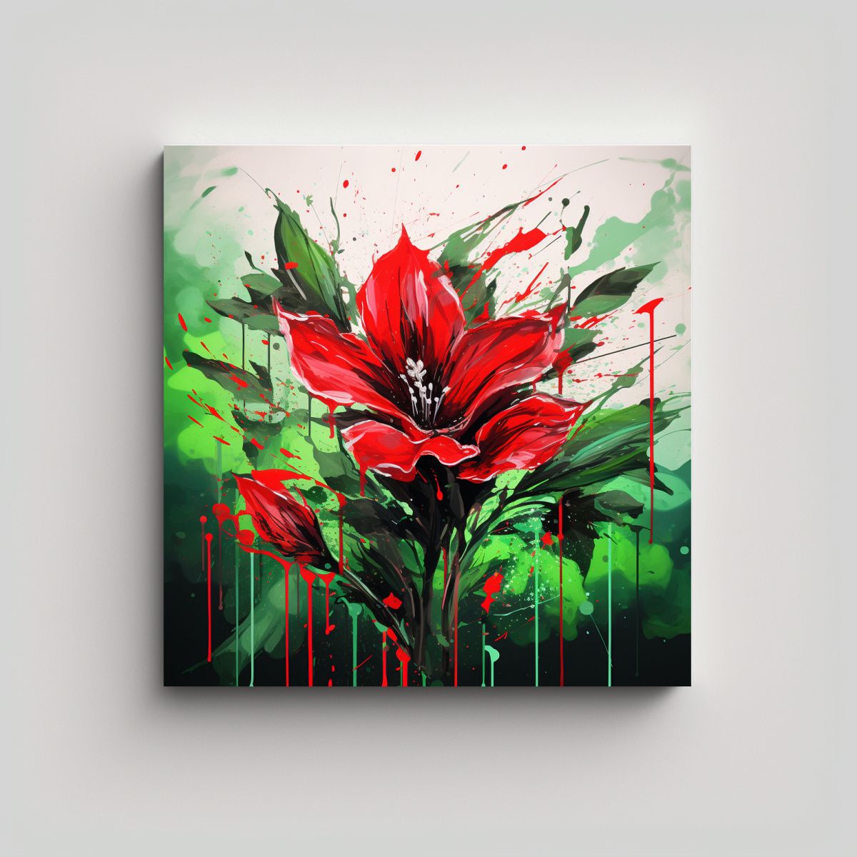 GENERICO - Cuadro Moderno Verde Y Rojo Ambiente Neonoir 60x60 Cm